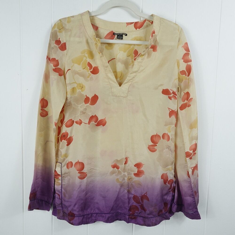Lucky Brand Womens Silk Ombre Floral Top Small